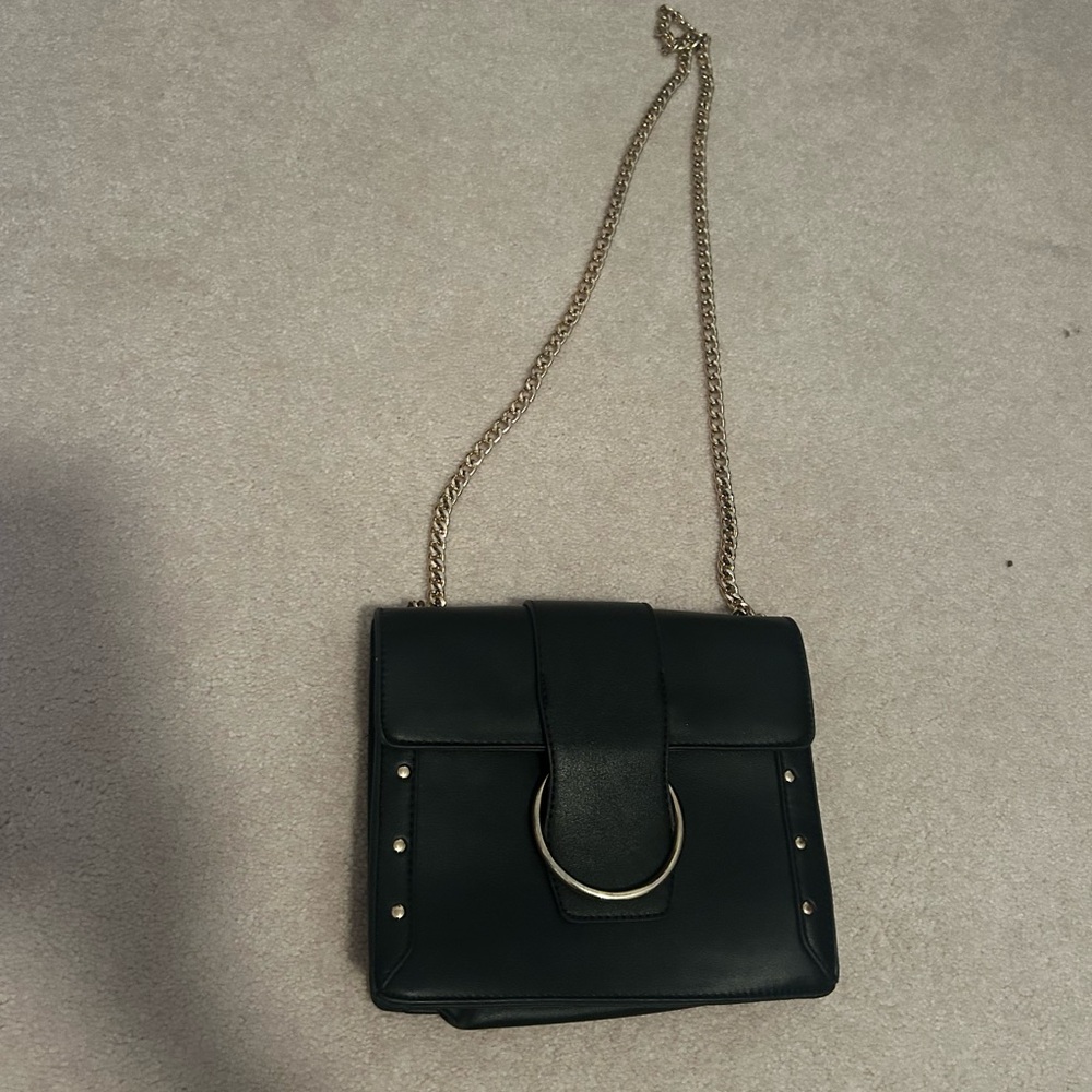 Nordstrom Black Crossbody with Gold Hardware and Chain